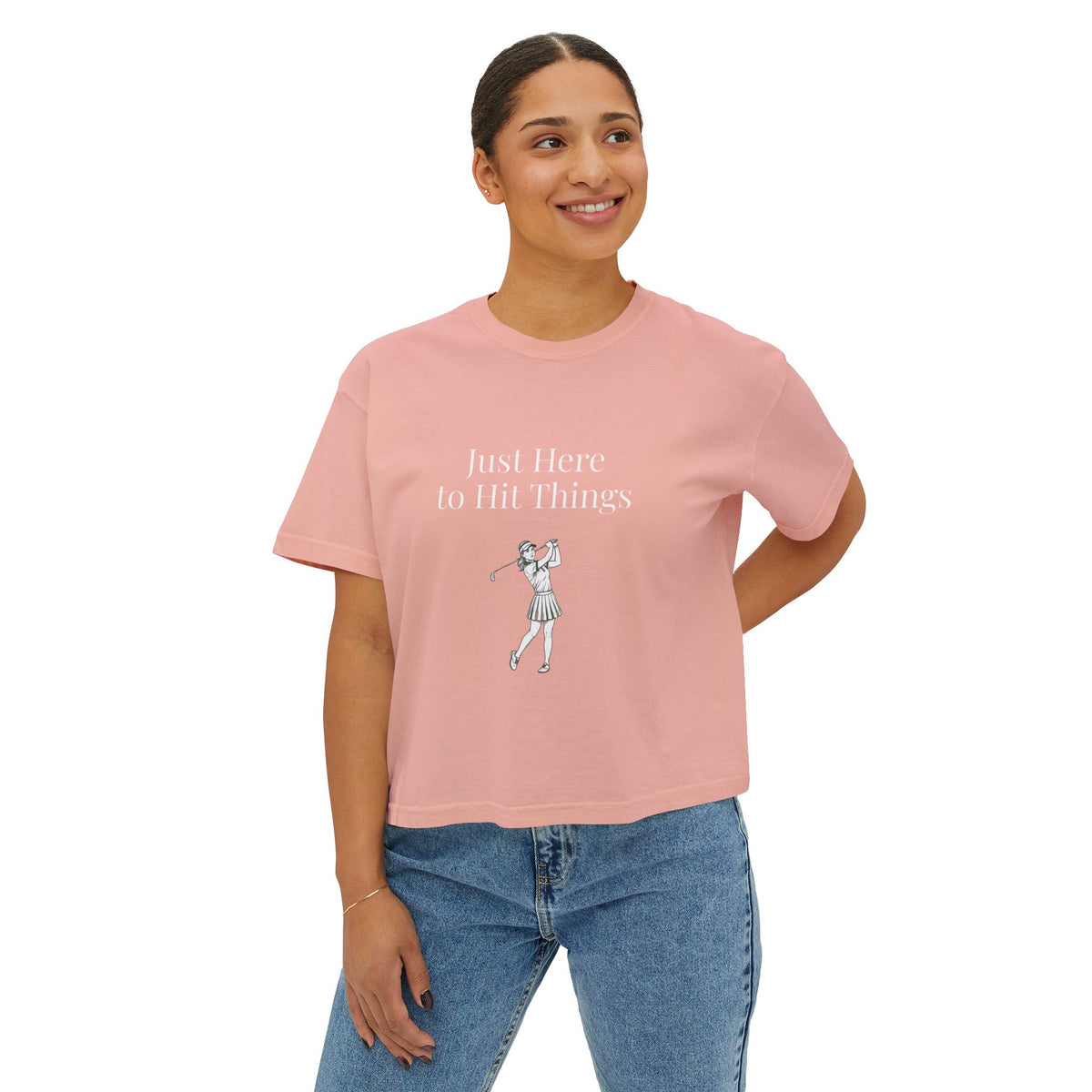 Golfing Girl Boxy Tee — Cute Minimalist Golf Graphic Women's Shirt