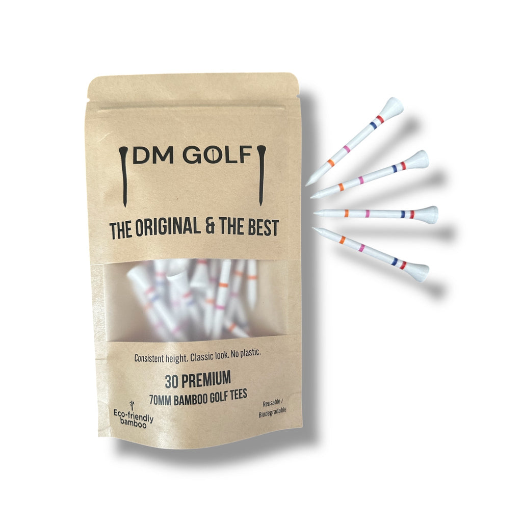 Pemium 70mm Bamboo Golf Tee With Multi-Color Height Indicators-30 Pack