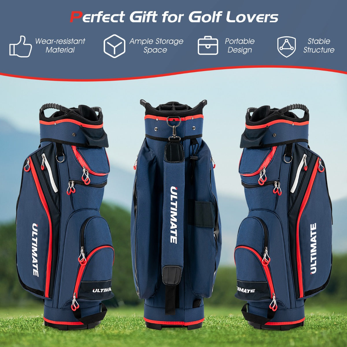NNECW Lightweight & Large Capacity Golf Cart Bag with Beverage Cooler Bag-Blue