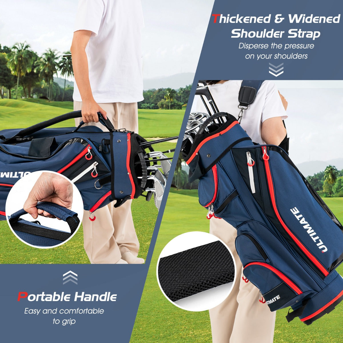 NNECW Lightweight & Large Capacity Golf Cart Bag with Beverage Cooler Bag-Blue